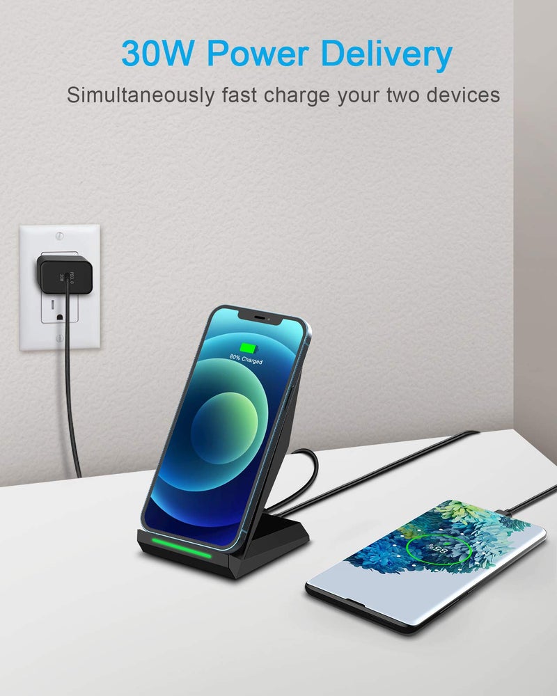 NANAMI  Fast Wireless Charging Stand, Equipped with PD 30W Adapter, High Speed Universal Charger with Extra USB-A Port Compatible with iPhone 17/16/15/14/13/12/11, for Samsung Galaxy S26/S25/S24/S23/S22 - Image 3