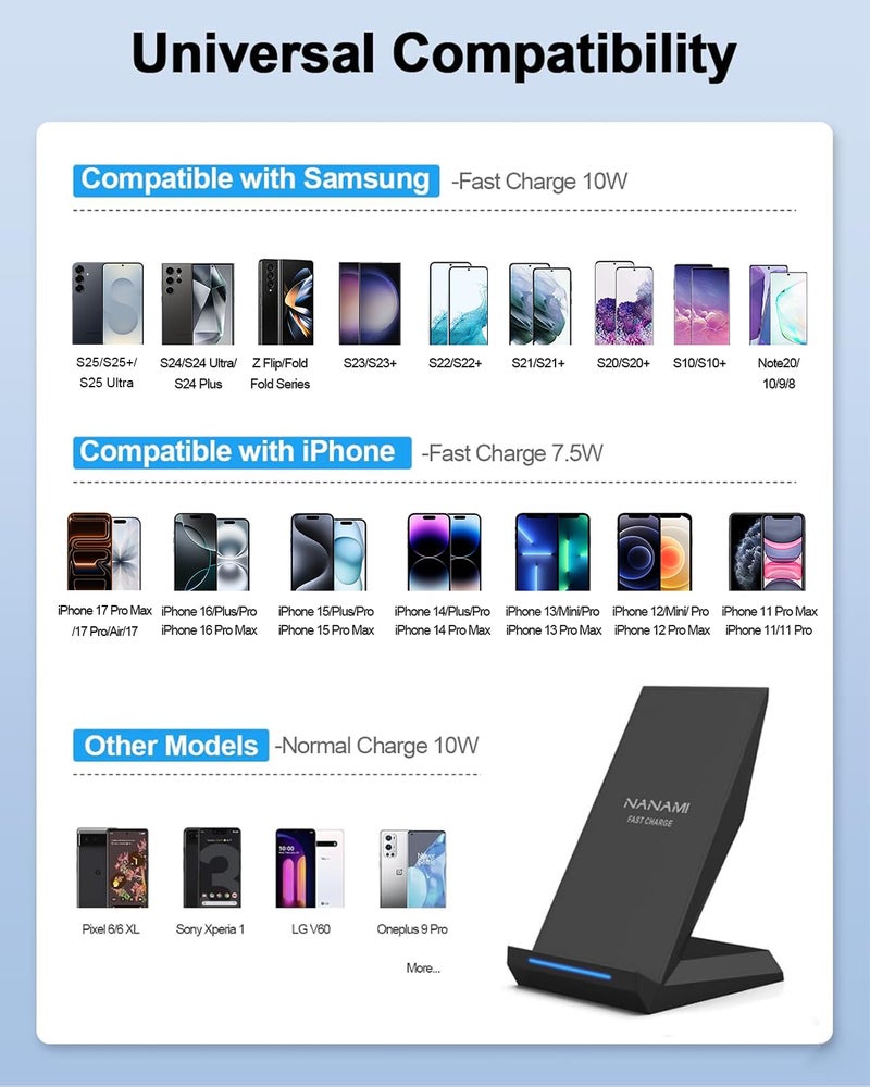 NANAMI  Fast Wireless Charging Stand, Equipped with PD 30W Adapter, High Speed Universal Charger with Extra USB-A Port Compatible with iPhone 17/16/15/14/13/12/11, for Samsung Galaxy S26/S25/S24/S23/S22 - Image 2