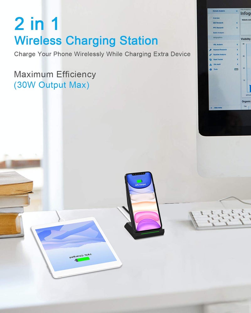 NANAMI  Fast Wireless Charging Stand, Equipped with PD 30W Adapter, High Speed Universal Charger with Extra USB-A Port Compatible with iPhone 17/16/15/14/13/12/11, for Samsung Galaxy S26/S25/S24/S23/S22 - Image 4
