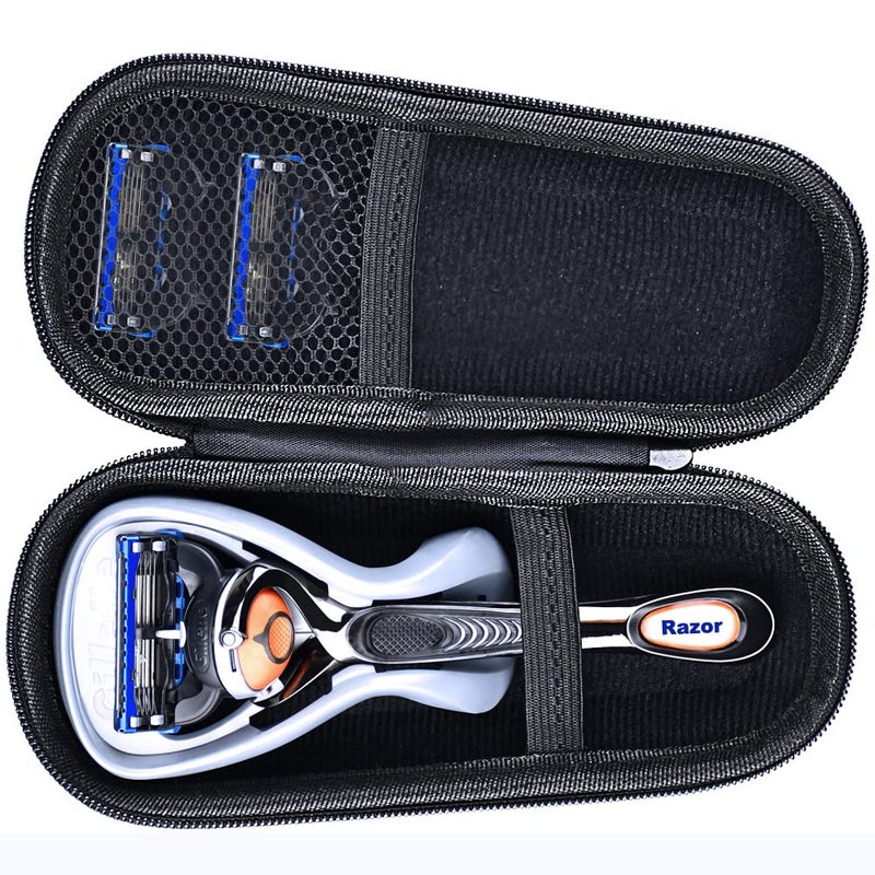 Enerfort Hard EVA Razor Travel Case Compatible with Gillette Mens Razor  Mesh Pocket for 2 Razor Blades  Lightweight Carrying Handle  Durable Zipper Only Case Black
