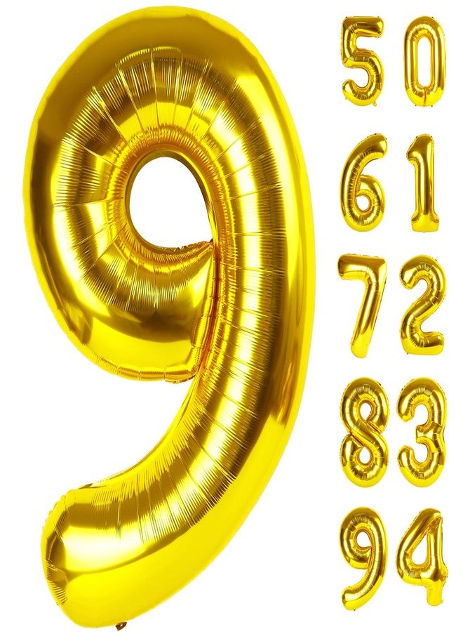 IWERP Gold 9 Balloon, Number Balloon 40 Inch, Gold Party Decorations, Giant Birthday Decorations for 9th 19th 29th 90th, Number 9 Balloon - Image 1