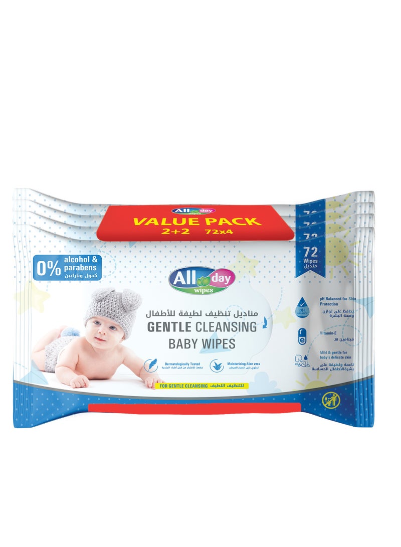 All day wipes All Day Gentle Cleansing Baby Wet Wipes Blue-72 Count With High Water Concentration, Soft and Mild Formula for Everyday Baby Care. Keeps Baby's Skin Fresh, Clean, and Moisturized. ( Pack of 4 ) - Image 1