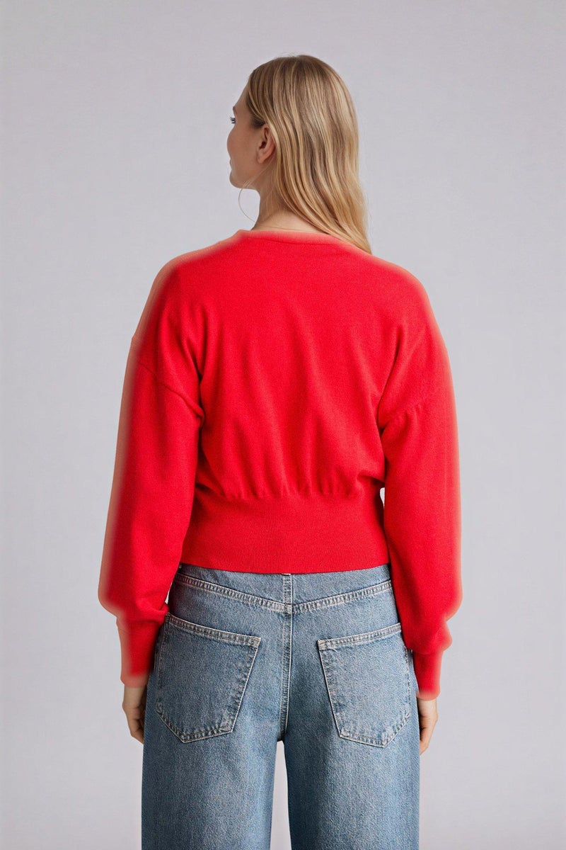 DeFacto Red Woman Oversize Fit V-Neck Cardigan Casual - Image 5