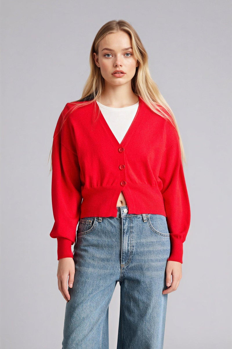 DeFacto Red Woman Oversize Fit V-Neck Cardigan Casual - Image 1