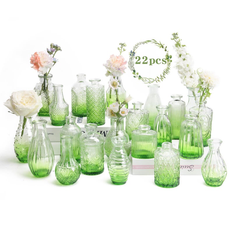 22 Pack Bud Vase in Bulk  BEAHOT Green Flower Vases for Wedding Decorations Glass Vase for Table Decorations Small Vase for Home Mothers Day Centerpieces Party OfficeGreen Gradient