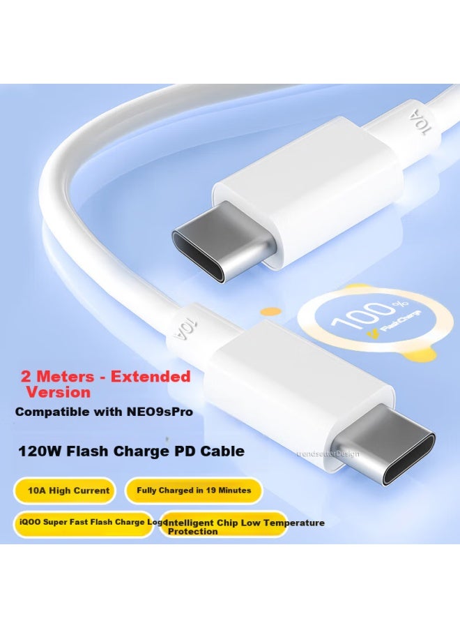 Win Potential Yingqian 120W Fast Charging Data Cable For Iqoo, 2M Length, Compatible With Neo 10/9S Pro+/Neo 9S Pro/Neo 9/Neo 8/Z8 Phones, Pd Flash Charging Cable - Image 1