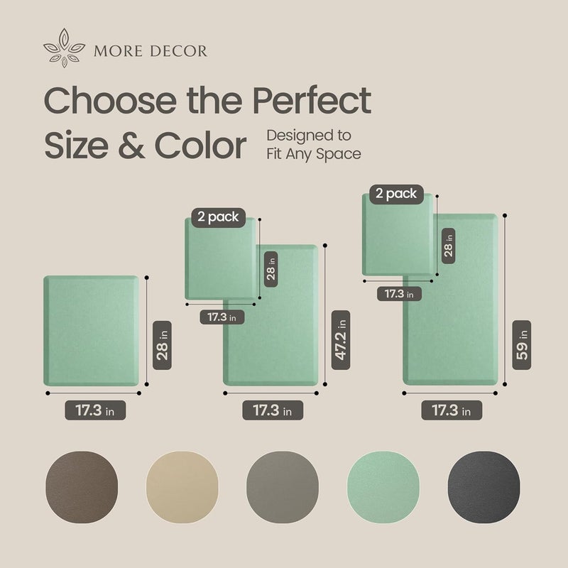 More Decor Anti Fatigue Kitchen Mats for Floor | Padded Kitchen Rugs | Non Slip, Cushioned Standing Desk Mat | Waterproof Floor Mat | 17.3" x 28" x 0.47" & 17.3" x 59" x 0.47", Mint Green, 2-Pack | More Décor - Image 3