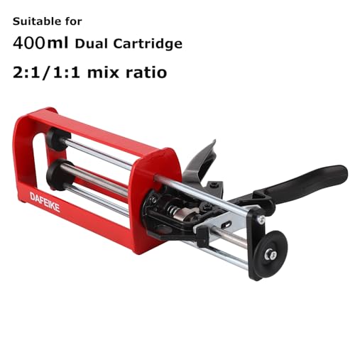 DAFEIKE 400 ml Epoxy Gun Dual Component Caulking Gun Manual Double Cartridge Caulk Gun Panel Bond Adhesive Applicator for 13.5 fl oz Mix Ratio 1:1 and 2:1, Red - Image 2