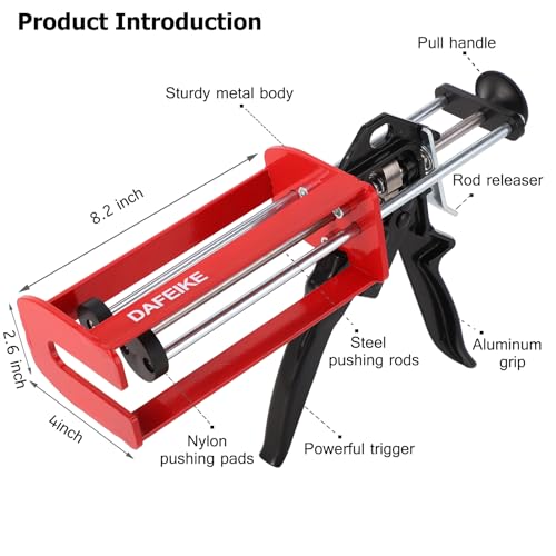 DAFEIKE 400 ml Epoxy Gun Dual Component Caulking Gun Manual Double Cartridge Caulk Gun Panel Bond Adhesive Applicator for 13.5 fl oz Mix Ratio 1:1 and 2:1, Red - Image 4