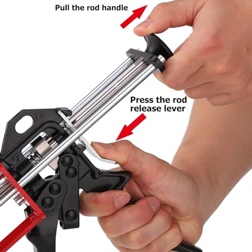 DAFEIKE 400 ml Epoxy Gun Dual Component Caulking Gun Manual Double Cartridge Caulk Gun Panel Bond Adhesive Applicator for 13.5 fl oz Mix Ratio 1:1 and 2:1, Red - Image 5