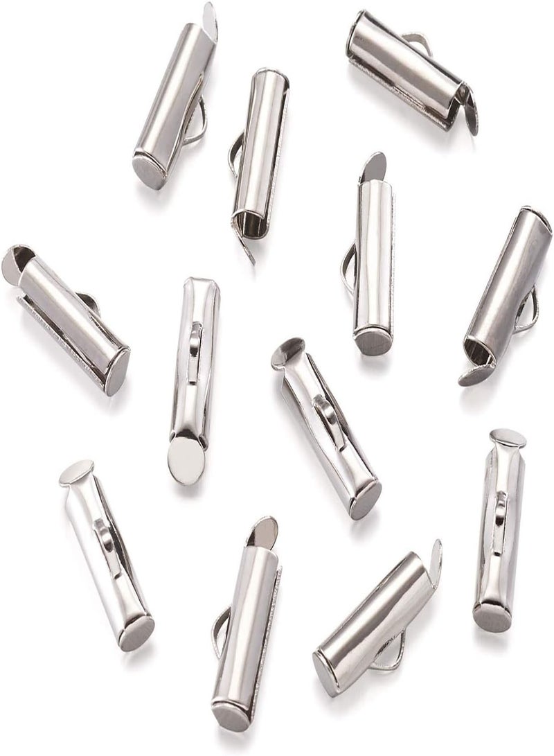 GGOOT Pandahall 50pcs Iron Slide On End Clasp Tubes Slider End Caps Crimp End Tube for Round 11/0 or 8/0 Seed Beads Platinum (13mm) - Image 2