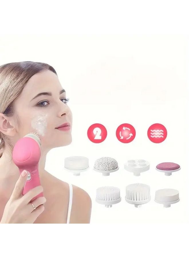 فرشاة تنظيف الوجه الكهربائية روز ريد 7 في 1 مع 7 رؤوس للوجه وتدليك الجسم تعمل بالبطارية - Image 2