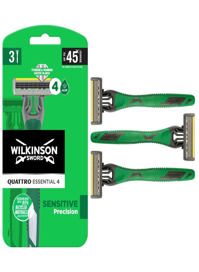 Wilkinson Sword Quattro Titanium Sensitive Men's Disposables Razors x 3 - Image 1