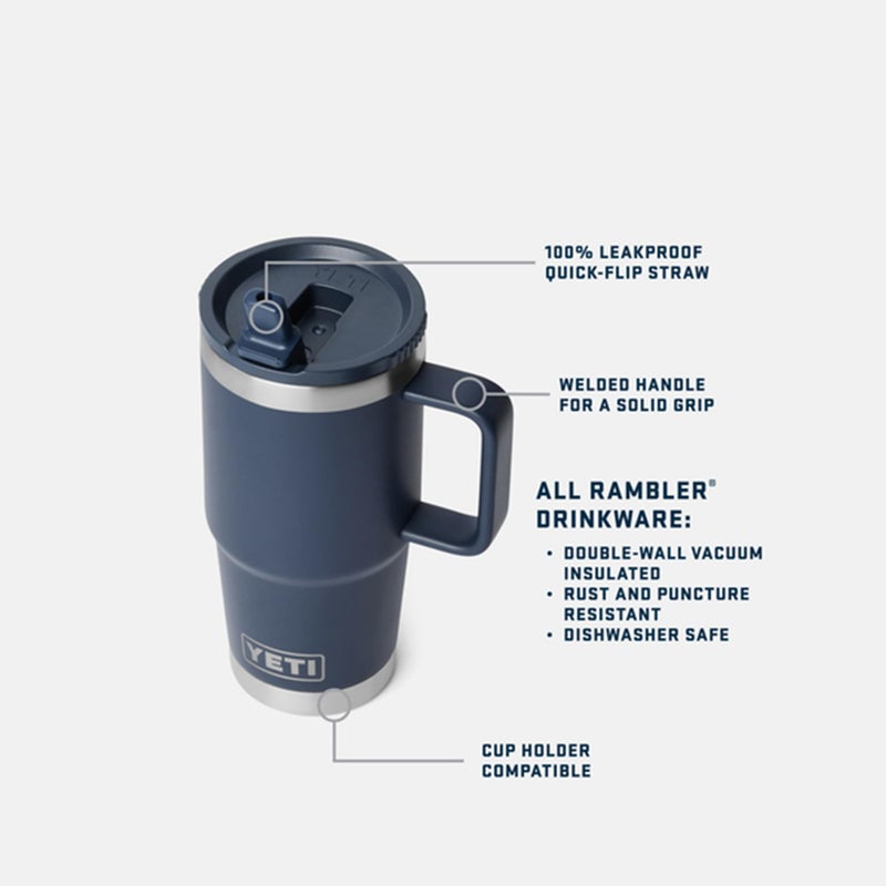 YETI Rambler 20 oz Travel Mug with Flip Straw Lid â€“ Stainless Steel, Vacuum Insulated, Leakproof, Cup Holder Friendly, Black - Image 2