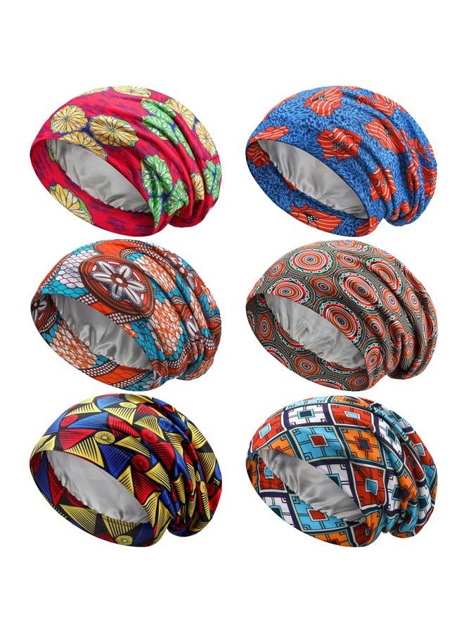 Sintege 6 Pcs Satin Lined Bonnet Sleep Cap for Women Men African Silk Soft Beanie Hair Sleep Wrap for Natural Curly Braids(Vibrant Patterns) - Image 1
