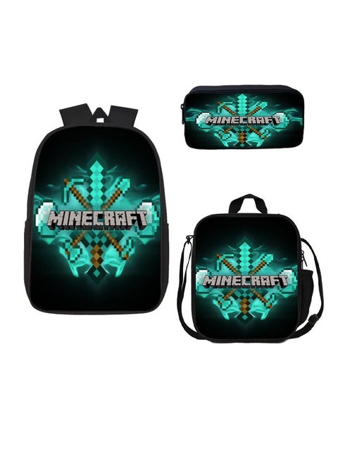 School start three-piece set: Minecraft primary and secondary school students schoolbag MINECRAFT game goods backpack backpack (backpack + schoolbag + pencil case)