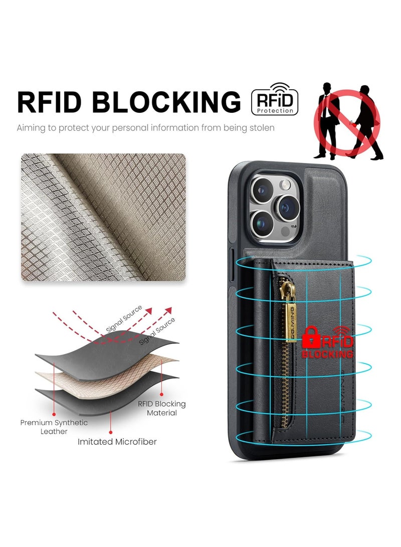 KASTWAVE Leather Wallet Phone Cases for iPhone 15 Pro, Azonee 6.1'' 2 in 1 Leather Phone Case Back Cover Magnetic Detachable with Trifold Wallet Card Holder Pocket Detachable Back Cover (Black) - Image 5