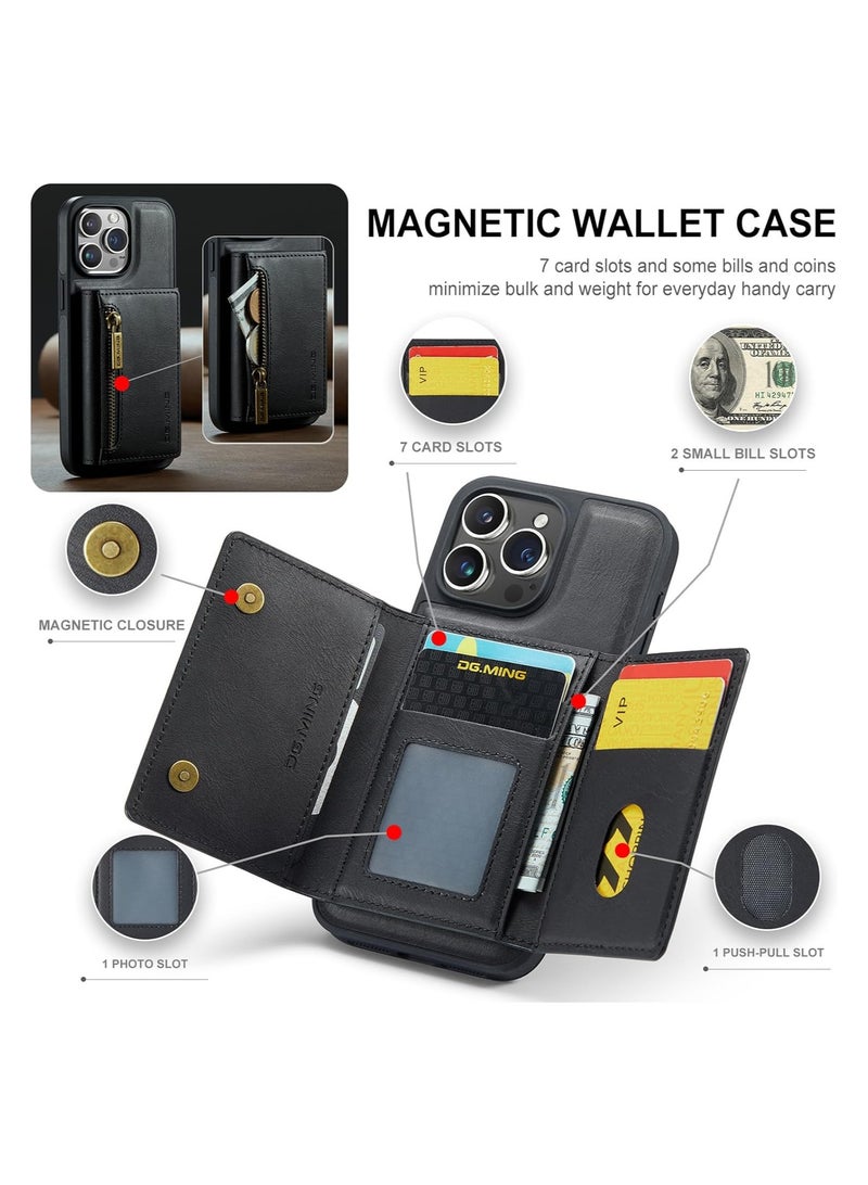 KASTWAVE Leather Wallet Phone Cases for iPhone 15 Pro, Azonee 6.1'' 2 in 1 Leather Phone Case Back Cover Magnetic Detachable with Trifold Wallet Card Holder Pocket Detachable Back Cover (Black) - Image 4