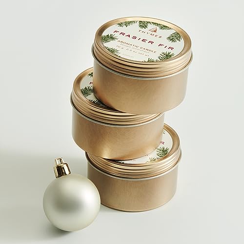 Thymes Travel Tin Holiday Candles - Scented Candles for Home Decor - Winter Scents - Christmas Gifts - Luxury Home Fragrance Gifts for Women & Men - Gold (Frasier Fir, 2.5 oz) - Image 3
