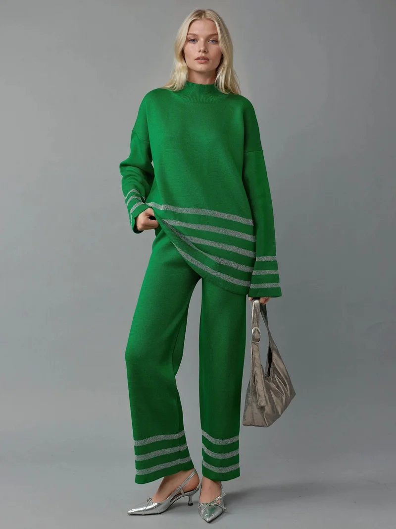 MY FASHION MY FASHION Striped Ribbed Knit Co-Ord Set with Sequin Detail