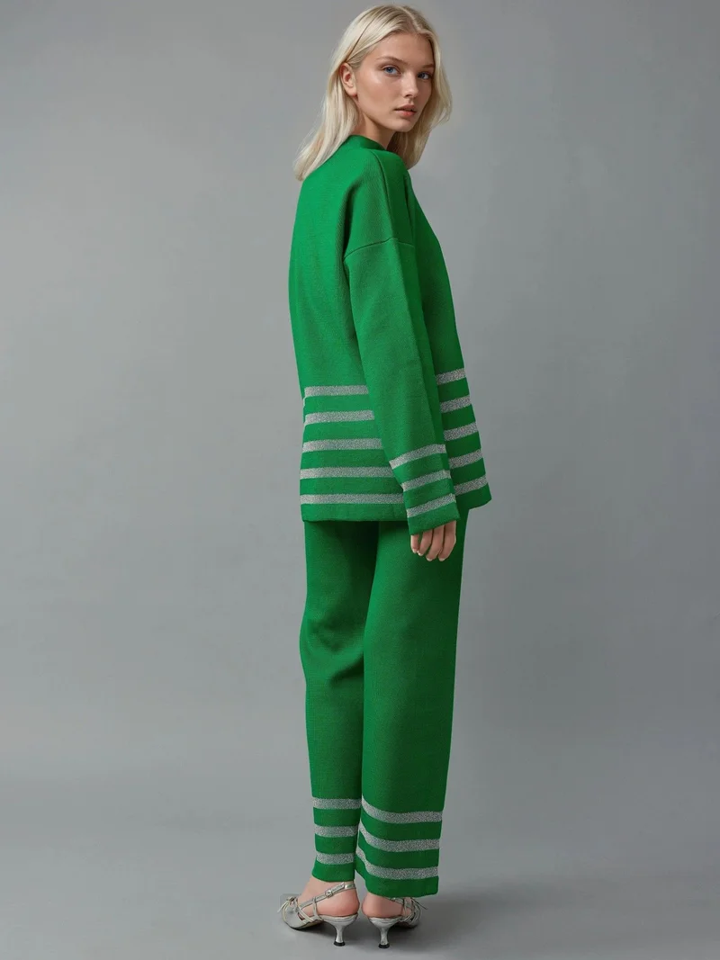 MY FASHION MY FASHION Striped Ribbed Knit Co-Ord Set with Sequin Detail