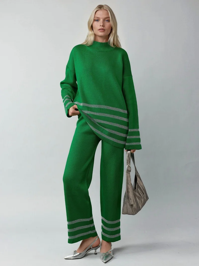 MY FASHION MY FASHION Striped Ribbed Knit Co-Ord Set with Sequin Detail