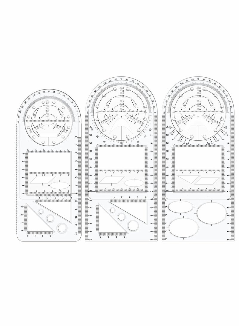 KASTWAVE 3Pcs Multifunctional Geometric Ruler, Mathematics Drawing Ruler, Geometric Drawing Template Measuring Draft Rulers for Student School Office - Image 1