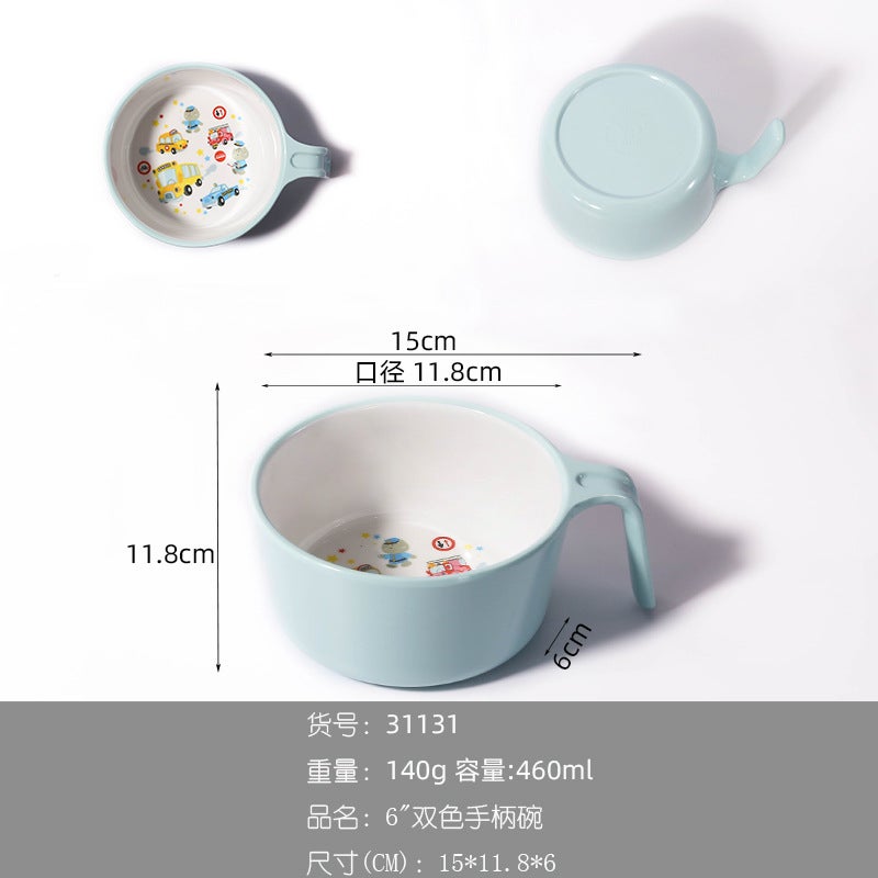 Melamine Bamboo Fiber Children'S Suit Creative Cartoon Bowl Compartment Dinner Plate Spoon Fork Cup Five-Piece Gift Tableware - Image 1