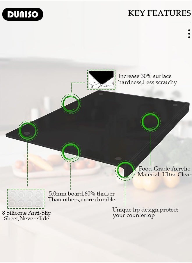 DUNISO Acrylic Cutting Board with Counter Lip,Cutting Board for Counter Countertop Protector Home Restaurant,Non-Slip,3mm Thicker,Perfect for Bread,Meat,Veggies More,Great Kitchen Essential Gadgets (Black)  - Image 4