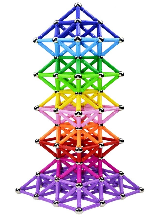 Beicarin 150Pcs Magnetic Building Sticks Blocks Toys, 2.3" Length Magnet Educational Toys Set for Kids and Adult, STEM Building Toy 3D Non-Magnetic Balls with Storage Bag - Image 1