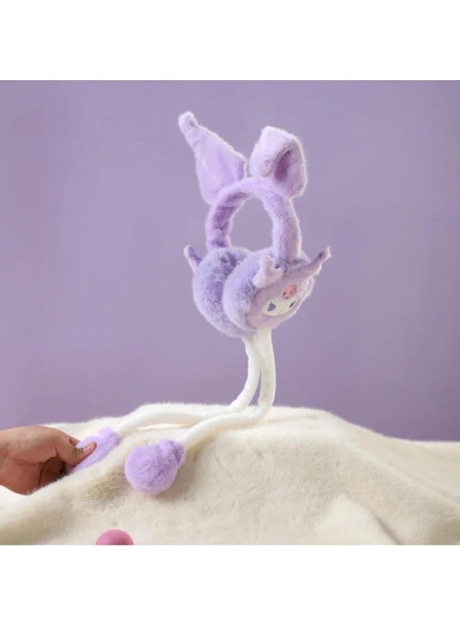 general Sanrio Kuromi pneumatic plush earmuffs for adults warm and thickened winter cartoons cute moving girls funny toy dolls are perfect for Kuromi fans - Image 2