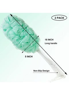 PPHAO BASIC PPHAO - Bath Loofahs on a Stick for Men - Bath Brush Long Handle for Shower Elderly - Loofah Sponge for Women - Plastic Loofah - Bath Body Brush - Green Loofah - 2Pack  - Image 2