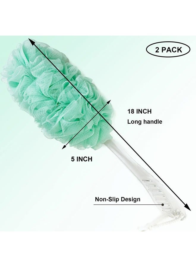 PPHAO BASIC PPHAO - Bath Loofahs on a Stick for Men - Bath Brush Long Handle for Shower Elderly - Loofah Sponge for Women - Plastic Loofah - Bath Body Brush - Green Loofah - 2Pack - Image 2