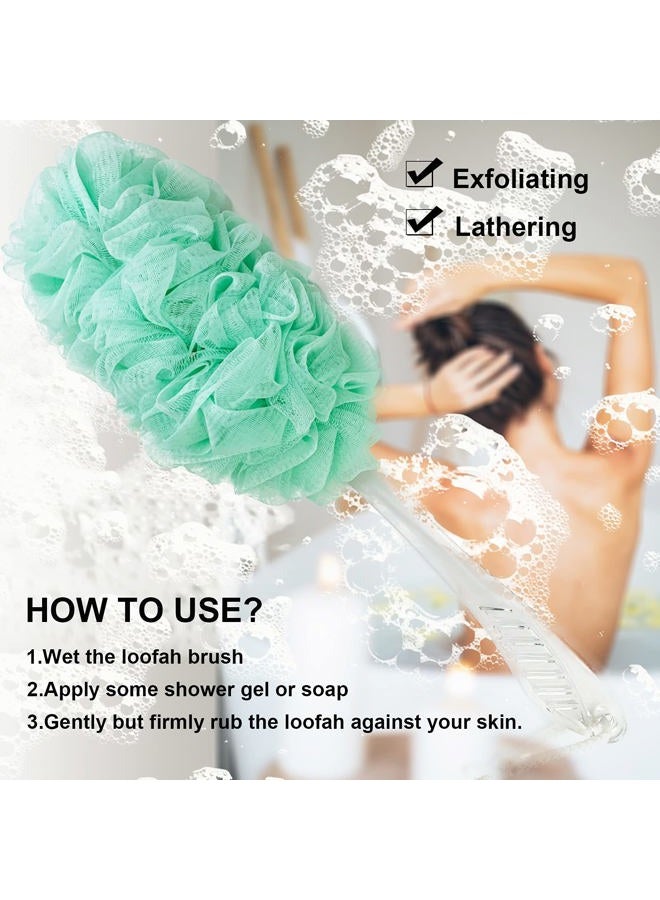 PPHAO BASIC PPHAO - Bath Loofahs on a Stick for Men - Bath Brush Long Handle for Shower Elderly - Loofah Sponge for Women - Plastic Loofah - Bath Body Brush - Green Loofah - 2Pack - Image 3