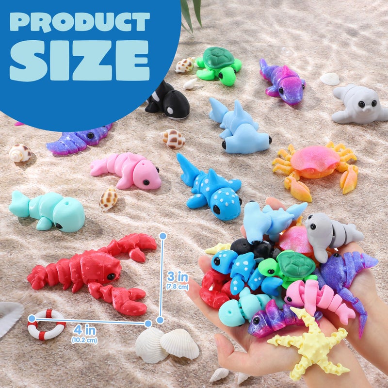 JOYIN 12 Pcs 3D Printed Ocean Animals Set, Mini Animals 3D Printed Toys - Cute Articulated Flexible Figurines Fidget Toys for Easter Party Favors Birthday Gifts Desk Pets Office Home Decor - Image 2