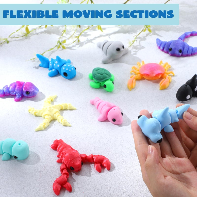 JOYIN 12 Pcs 3D Printed Ocean Animals Set, Mini Animals 3D Printed Toys - Cute Articulated Flexible Figurines Fidget Toys for Easter Party Favors Birthday Gifts Desk Pets Office Home Decor - Image 5