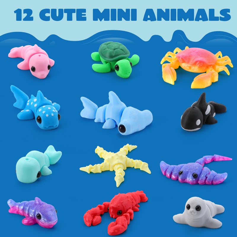 JOYIN 12 Pcs 3D Printed Ocean Animals Set, Mini Animals 3D Printed Toys - Cute Articulated Flexible Figurines Fidget Toys for Easter Party Favors Birthday Gifts Desk Pets Office Home Decor - Image 3