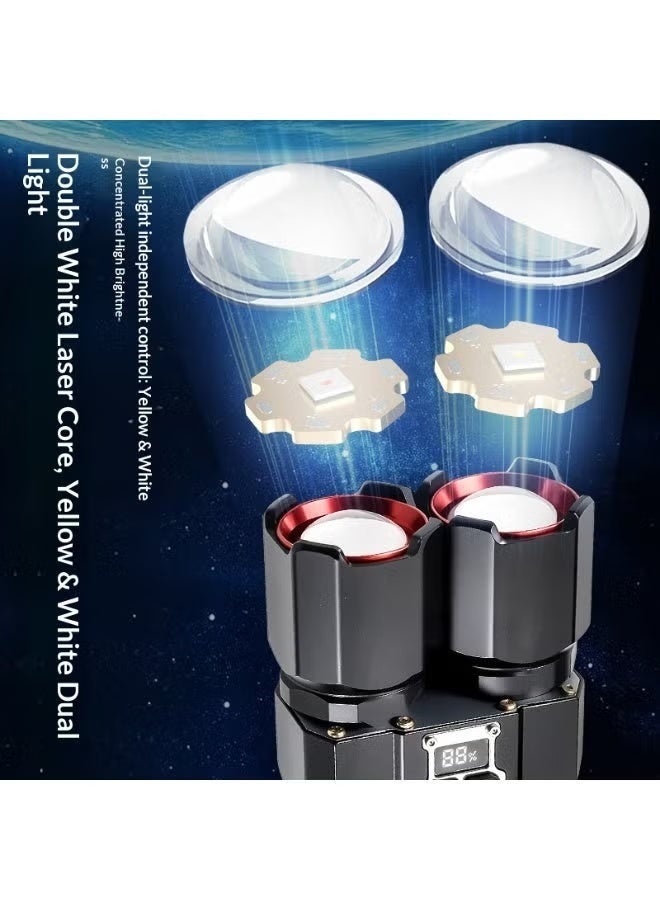 بلو فاير مصباح يدوي LED قابل لإعادة الشحن - كشاف تكتيكي عالي السطوع مع إضاءة بيضاء وصفراء مزدوجة | شعاع طويل المدى قابل للتكبير، هيكل من سبائك الألمنيوم مقاوم للماء، كشاف محمول للتخييم والمشي لمسافات طويلة والطوارئ والأمان الخارجي - Image 2