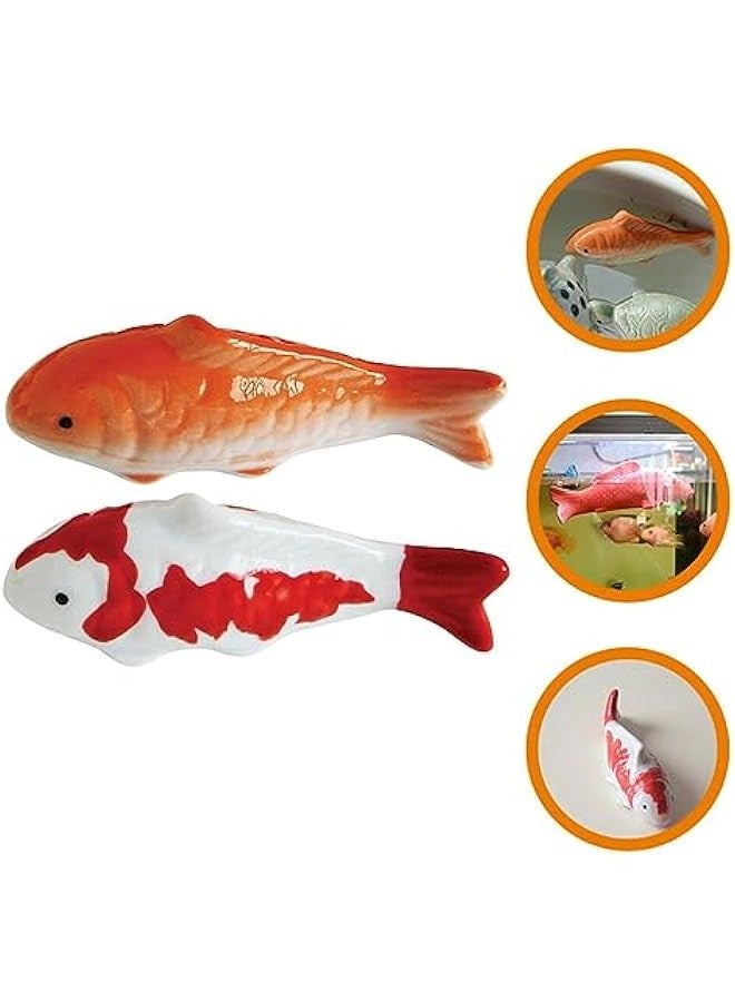 Generic Aquarium Floating Fish, 2pcs Ceramic Goldfish Koi Fish Figurines, Realistic Fish Tank Fish, Floatable Tea Pet Decor, for Fairy Garden, Pond - Image 3