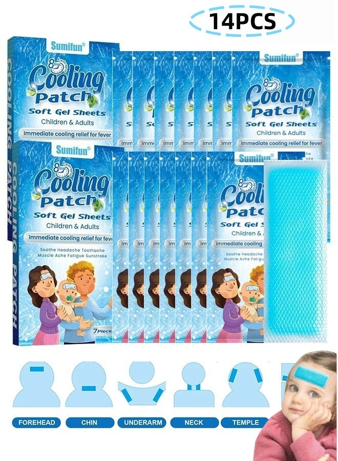 سوميفون 14 حزمة من لصقات التبريد الطبيعية من الجل الناعم لتخفيف الحمى للأطفال والصداع والصداع النصفي والتوتر والتهاب الجيوب الأنفية والوقاية من الصداع مستلزمات الإسعافات الأولية للمنزل والسفر - Image 1