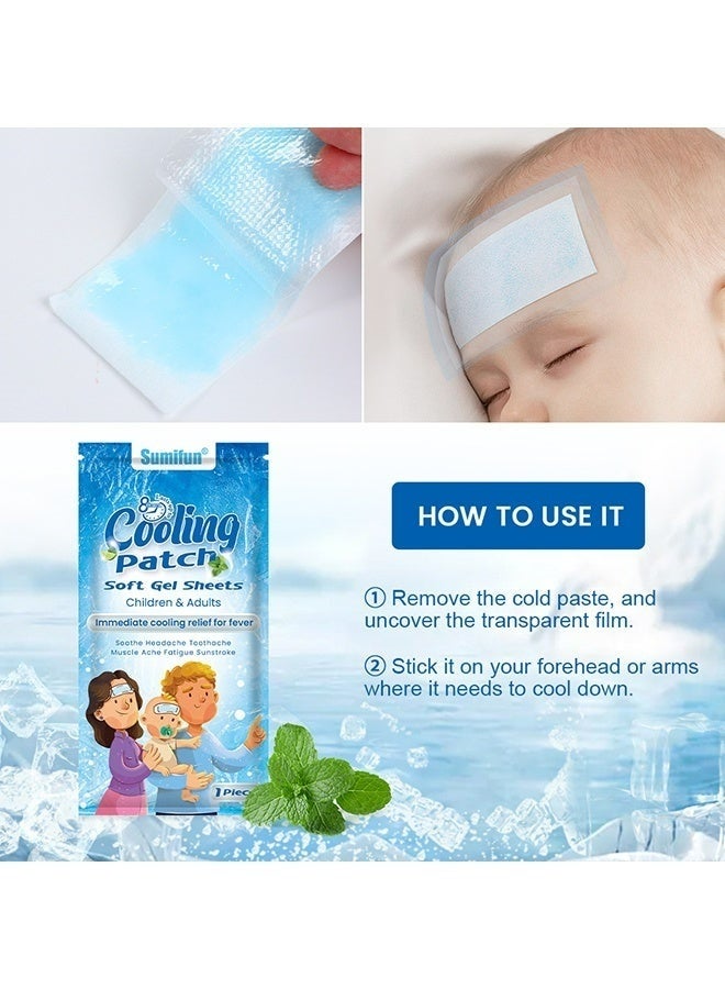 سوميفون 14 حزمة من لصقات التبريد الطبيعية من الجل الناعم لتخفيف الحمى للأطفال والصداع والصداع النصفي والتوتر والتهاب الجيوب الأنفية والوقاية من الصداع مستلزمات الإسعافات الأولية للمنزل والسفر - Image 3