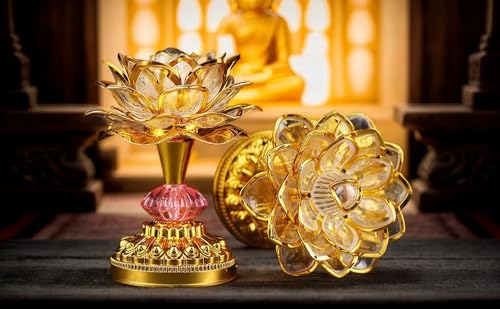 Omeet Colorful LED Lotus Buddhist Lamp, Built 13 Buddhist Songs, Gradient Buddha Light for Worship, Prayer and Display, Low Power Consumption, Eco, Buddhist Supplies - Gold - Image 2
