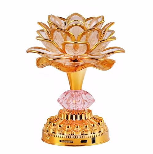 Omeet Colorful LED Lotus Buddhist Lamp, Built 13 Buddhist Songs, Gradient Buddha Light for Worship, Prayer and Display, Low Power Consumption, Eco, Buddhist Supplies - Gold - Image 1