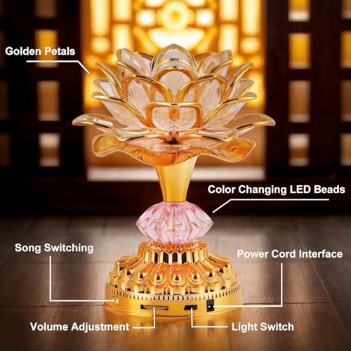Omeet Colorful LED Lotus Buddhist Lamp, Built 13 Buddhist Songs, Gradient Buddha Light for Worship, Prayer and Display, Low Power Consumption, Eco, Buddhist Supplies - Gold - Image 4