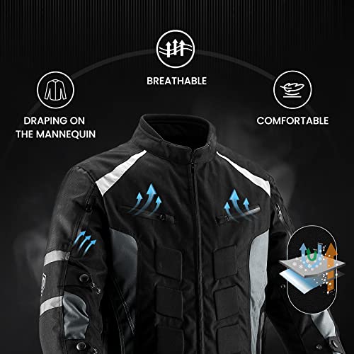 ILM جاكيت دراجة نارية ILM مع درع CE للرجال لركوب الدراجات في الجبال والسياحة والطرق المزدوجة مقاوم للماء قماش لجميع الأجواء أسود، L - Image 4