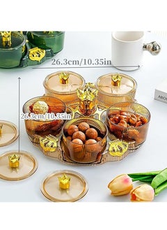 Aikenn Rotating Fruit Plate 5 Rotating Trays Rotating Snack Tray With Lid 5 Removable Snack Bowls Snack Display Plate Removable Dried Fruit Storage Plate Suitable For Vegetables Candy Nuts Cookies Chips Party（Brown）  - Image 2