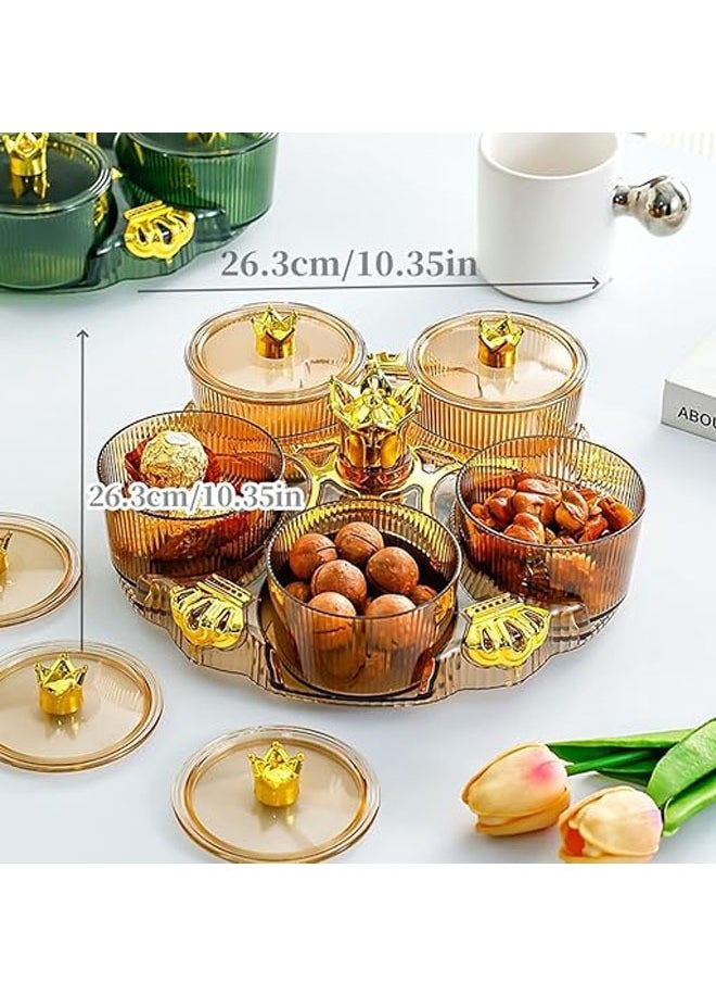 Aikenn - Rotating Fruit Plate 5 Rotating Trays Rotating Snack Tray With Lid 5 Removable Snack Bowls Snack Display Plate Removable Dried Fruit Storage Plate Suitable For Vegetables Candy Nuts Cookies Chips Party（Brown） - Image 1