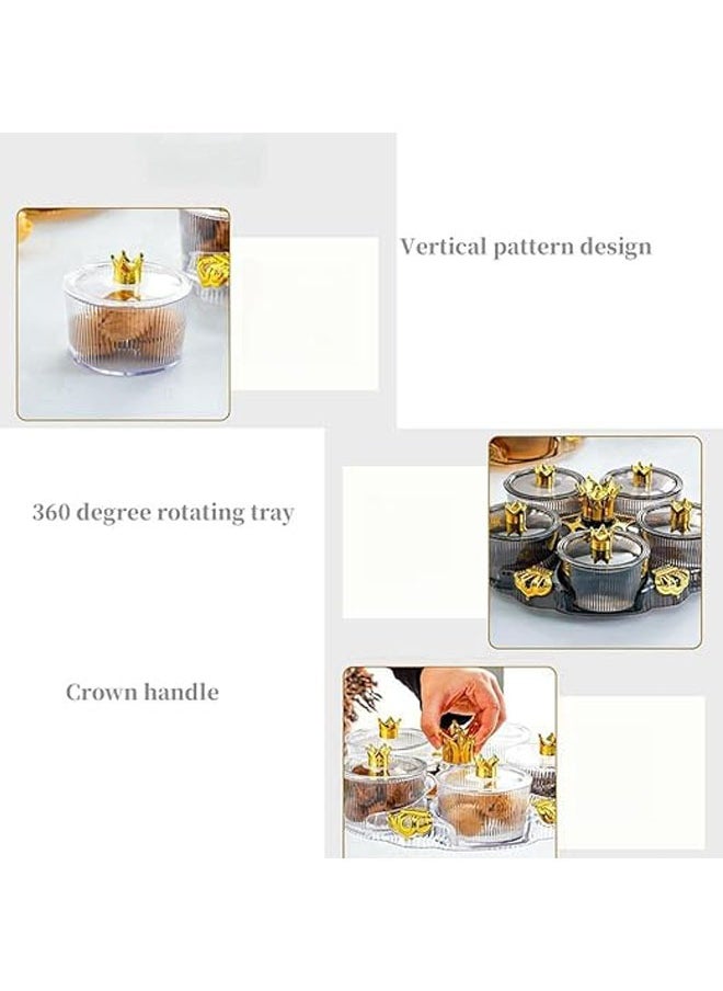 Aikenn - Rotating Fruit Plate 5 Rotating Trays Rotating Snack Tray With Lid 5 Removable Snack Bowls Snack Display Plate Removable Dried Fruit Storage Plate Suitable For Vegetables Candy Nuts Cookies Chips Party（Brown） - Image 1