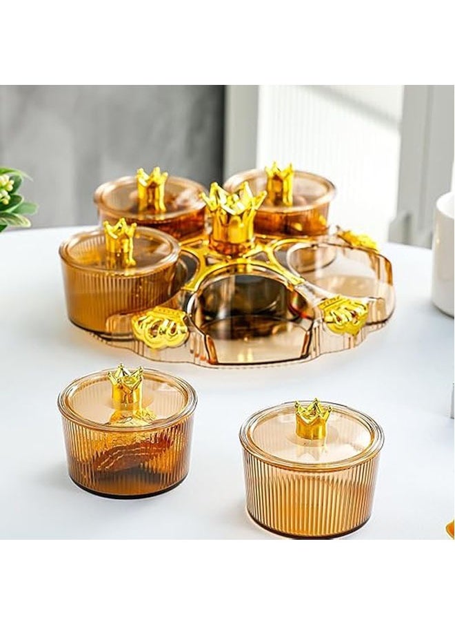 Aikenn - Rotating Fruit Plate 5 Rotating Trays Rotating Snack Tray With Lid 5 Removable Snack Bowls Snack Display Plate Removable Dried Fruit Storage Plate Suitable For Vegetables Candy Nuts Cookies Chips Party（Brown） - Image 1