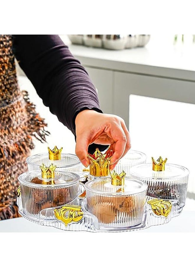 Aikenn - Rotating Fruit Plate 5 Rotating Trays Rotating Snack Tray With Lid 5 Removable Snack Bowls Snack Display Plate Removable Dried Fruit Storage Plate Suitable For Vegetables Candy Nuts Cookies Chips Party（Brown） - Image 1